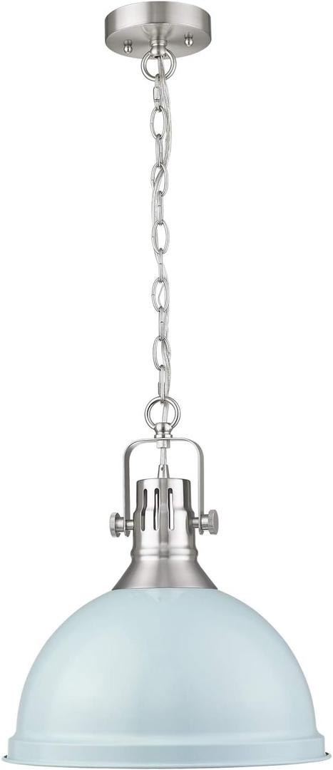 Emliviar 1-Light Large Pendant Light, 14 Inch Industrial Hanging Light, Blue and Brushed Nickel Finish, 4054L SF (Blue)