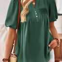 Womens Summer Tops Lantern Short Sleeve V Neck Blouses Dressy Casual Loose Fit Button Down Shirt for Women (Green, M)