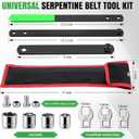 Meonum Universal Serpentine Belt Tool Kit, Tensioner Wrench(Green) | 3/8" & 1/2" Drive Belt Adjust Tightener Wrench Set, 4 Shallow Sockets, 3 Crowfoot, Removal Tool Auto Repair, Maintenance