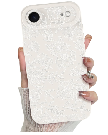 MZELQ for iPhone Air Case 2025, Silicone Floral Flower Rose Cute Pattern, Camera Protection Soft Slim Phone Cover for Girls Women -White