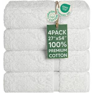 Chakir Turkish Linens | Hotel & Spa Quality 100% Cotton Premium Turkish Towels | Soft & Absorbent (4-Piece Bath Towels, White)