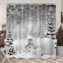 Sanzugh Christmas Snowman Shower Curtain, Grey Winter Forest Cardinal Fabric Shower Curtains Set for Bathroom Decoration with Hooks 72 X 72 Inch Cute Gray White Xmas Holiday Bath Decor