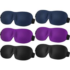6Pcs Sleep Mask for Side Sleeper,3D Eye Mask for Sleeping,Blackout Sleeping Mask with Adjustable Strap,Soft Comfort Night Blindfold,Eye Shade for Travel Yoga Nap(Black, Purple,Navy Blue)
