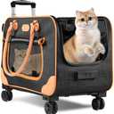 Large Cat Carrier with Wheels, Rolling Cat Carrier, 24"x 13.8"x 15.4" Pet Carrier with Wheels for Large Cats Small Dogs up to 38 LBS, Ideal for Travel, Walking and Camping(NOT for TSA)