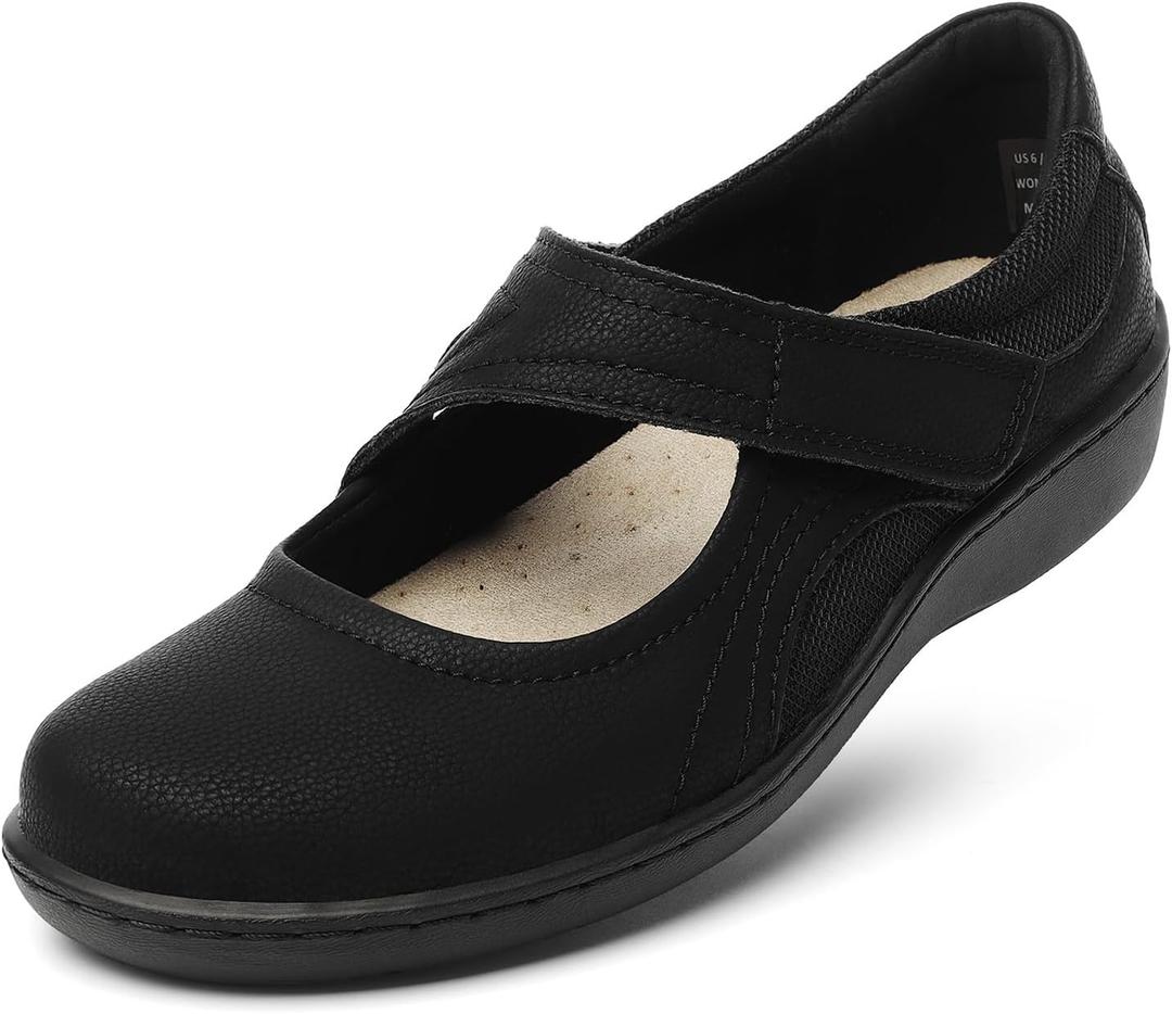 Oviaric Women's Classic Comfort Mary Jane Flats Fashion Casual Dress Shoes Cute Closed Toe Slip On Lightweight Breathable Walking Shoes (8, Black)