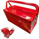 Metal Cantilever Tool Box 18 Inch, 3 Layers 5 Tray Portable Fold Out Tool Box Organizer Storage for Home Studio Auto Repair Factory 18" * 8 "* 8" (red)