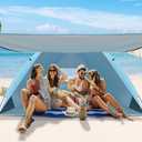 Beach Tent Sun Shelter with Canopy, Portable Sun Shade for 4-6 Person,Easy Setup Beach Shade with UPF 50+ UV Protection, Beach Cabana with Silver Coating for Family Outdoor