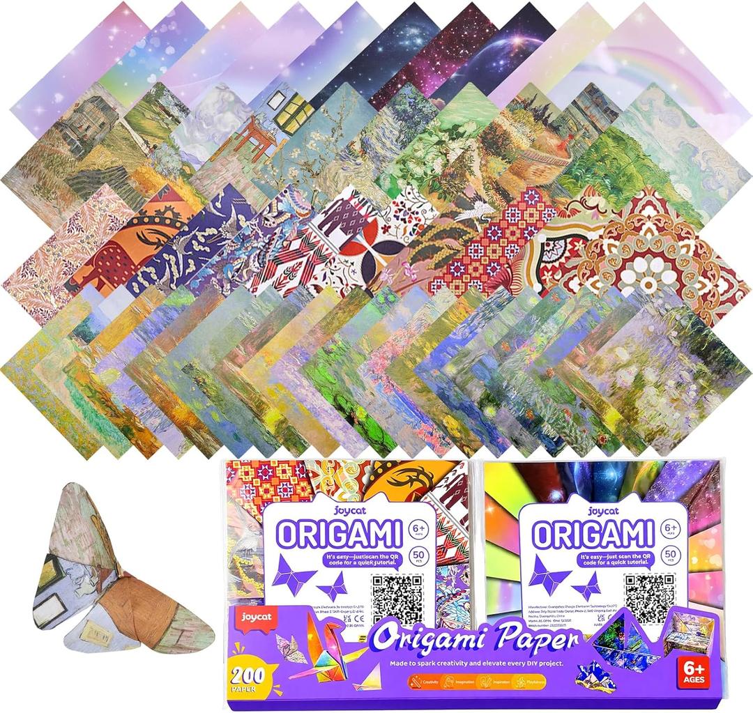 200 Sheets Premium Origami Paper Kit  6x6 Inch Double Sided Patterned Paper (4-Theme Mega Pack)  Van Gogh & Monet Art, Dreamy Fantasy, Ethnic Designs  Folding Paper, Scrapbooking & DIY Crafts