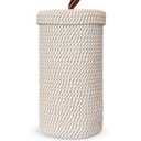 Toilet Paper Holder Handmade – Woven Toilet Paper Stand & Storage Basket with Lid, Cotton Freestanding Organizer for Bathroom, Fits 3 Rolls Cream Brown