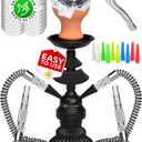 Portable Hookah set with everything - Black Hookah Set 2 Hose Hookahs  LilOne 12 Black Mini Hookah 2 Hose Hookah Set with 50x Foil Sheets, Clay Bowl 10x Disposable Tips and Sisha Tongs