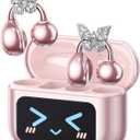 PAXA Stylish Open Ear Clip On Earbuds with Removable Butterfly Earring, Clip On Headphones with LCD Touch Screen, Fashionables Open Ear Headphones for Women, Butterfly Earring Rose Gold Earbuds