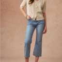 Milumia Women's Short Sleeve V Neck Button Down Sweater Hollow Out Casual Knit Tops Elegent Cardigan (Beige, L)