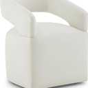 Upholstered Dining Chairs with Removable Casters Barrel Side Armchair with Rollers for Diningroom Bedroom Livingroom Reading Room, Ivory, Set of 1