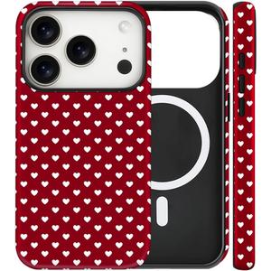 Magnetic for iPhone 17 Pro Max Case Cute Love Heart Polka Dot Phone Case, Shockproof Slim TPU and Hard PC Protective Phone Cover Compatible with MagSafe Designed for Women Girls Love, Red