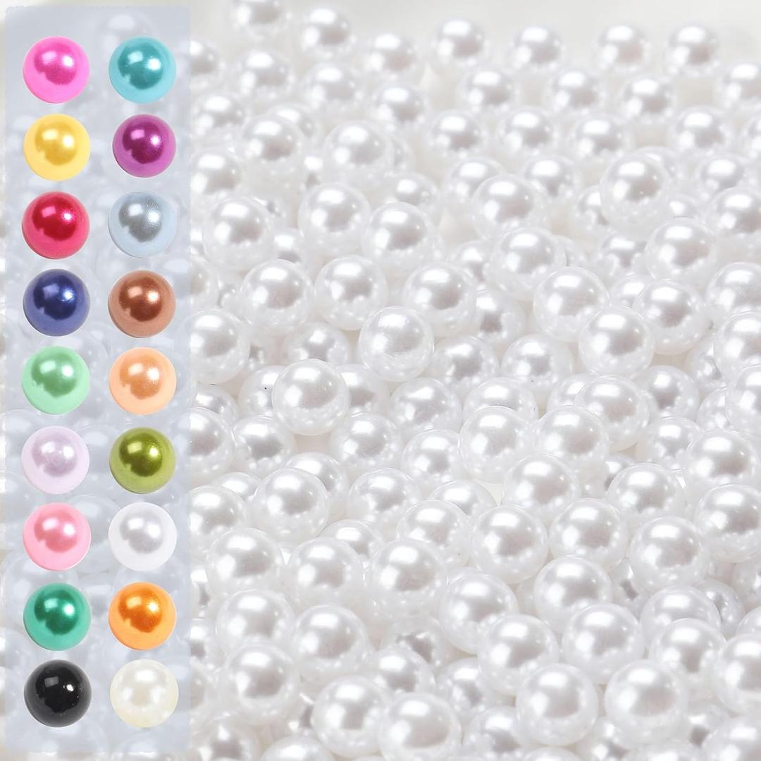 Vase Filler Pearls, 980 Pcs No Hole Pearl Vase Beads, Plastic Fake Pearl for Crafting, Pearls for Makeup Brush Holder Beads, Tabble Scatter, Vase Decor, Wedding Birthday Party (White, 8mm)
