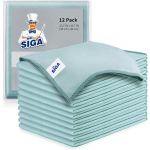MR.SIGA Ultra Fine Microfiber Cloths for Glass, Pack of 12, 35 x 40cm 13.7" x 15.7" (Green)