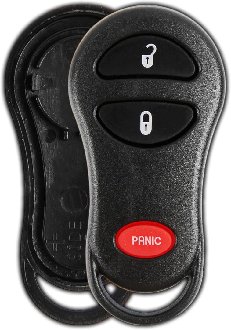 KeylessOption Key Fob Cover Case Replacement for 1999 2000 2001 2002 2003 2004 2005 Chrysler Caravan Dodge Ram Jeep Cherokee Remote Shell, 3-Button GQ43VT17T, GQ43VT9T, No Programming Required (Black)