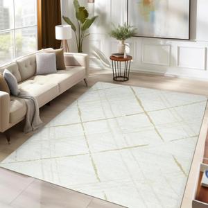 jinchan 5x7 Area Rug, Washable Abstract Geometric Grid Rug, Non-Slip Soft Accent Carpet for Living Room, Bedroom, Dining Room, Taupe Lines