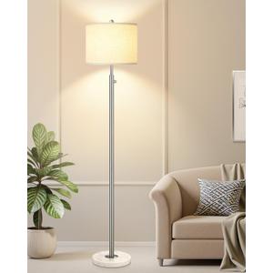 Upgraded Dimmable Floor Lamp for Living Room, 11W LED Bulb Included, Modern Standing Lamp with Marble Base, Tall Pole Light with Linen Shade for Bedroom Reading Office Corner Nursery-Brushed Nickel