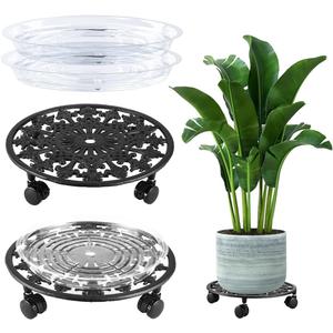2 Pack Plant Caddy with Wheels, PlanterHoma 14 Inch Metal Plant Stand with Wheels Heavy Duty Wrought Iron Planter Dolly Rolling Stand Plant Roller with Casters for Indoor and Outdoor with 2 Pack Saucers (Black)