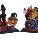2PCS Halloween Decorations IndoorHalloween Party Supplies, Home Office Decor (Witch, Castle, Pumpkin, Bat, Black Cat)
