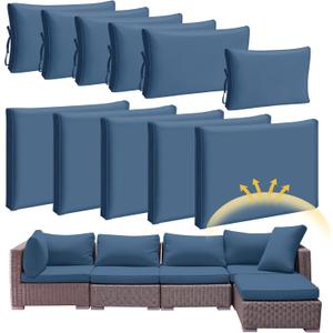 Patelai 11 Pcs Waterproof Patio Cushion Covers for Outdoor Sectional Furniture Wicker Rattan Patio Sofa Couch Chair Seat Pillow Slipcovers, 3 Sizes Covers Only (25.4 x 25.4X 3.54,Midnight Blue)