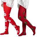 Aaronano 2 Pairs Girls Patterned Red Tights Christmas Holiday Stockings Kids Snowflake Printed Tights for Girls 4-10t (Christmas Tree+Snowflake,Meduim)