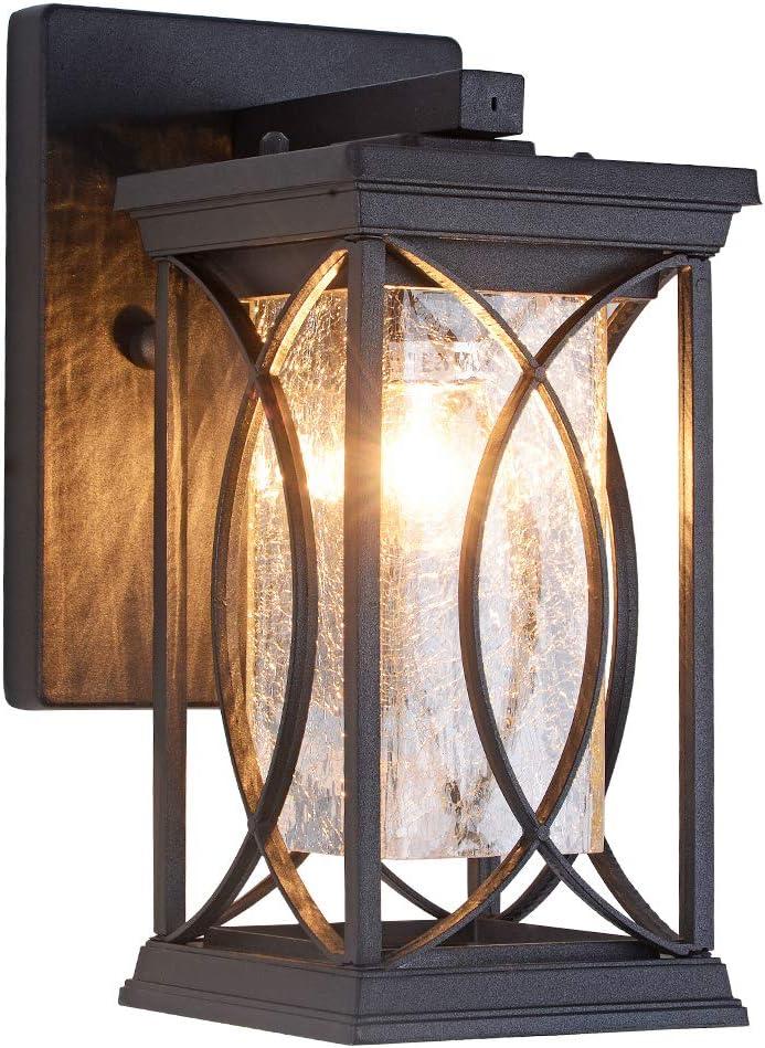 Dusk to Dawn Outdoor Wall Lanterns Small Modern Exterior Light Fixture Aluminum with Crack-Like Glass, UL and IP65 Waterproof Wall Sconce Outdoor Wall Light for Porch, Garage, Front Door, Black