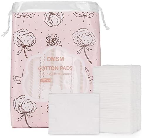 OMSM Cotton Pads, Facial Lip & Eye Makeup Remover Pads,100% Pure Cotton Effective Cosmetic Cotton Squares,Hypoallergenic, Lint-Free(222PCS)