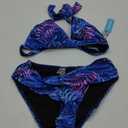 Yonique Women Two Piece Bathing Suits Push Up Bikini Set Halter Swimsuit Vintage Swimwear (Small, Purple Blue Leaves)