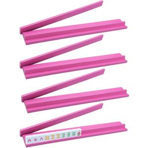 Leinuosen Wooden Mahjong Racks with Pushers 4 Set Magnet American Mahjong Tile Rack and Magnetically Attached Pushers Painted Tile Holders for Players Gift Family Night (Pink)