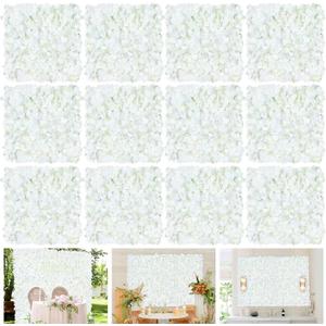 White Flower Wall Panels Backdrop with Green: Wedding Artificial Flower Wall Backdrop 3.75ft by 5ft Hydrangea Floral Wall for Anniversary Graduation Party Decoration (12 Pcs 15 x 15 Inch)