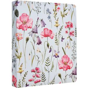 Vintage Retro Flower Plants 3 Ring Binder Hardcover, 1 Inch Round Rings with Interior Pockets Floral Plants School Office Recipe Cards Binder Organizer Handdraw Cornflower