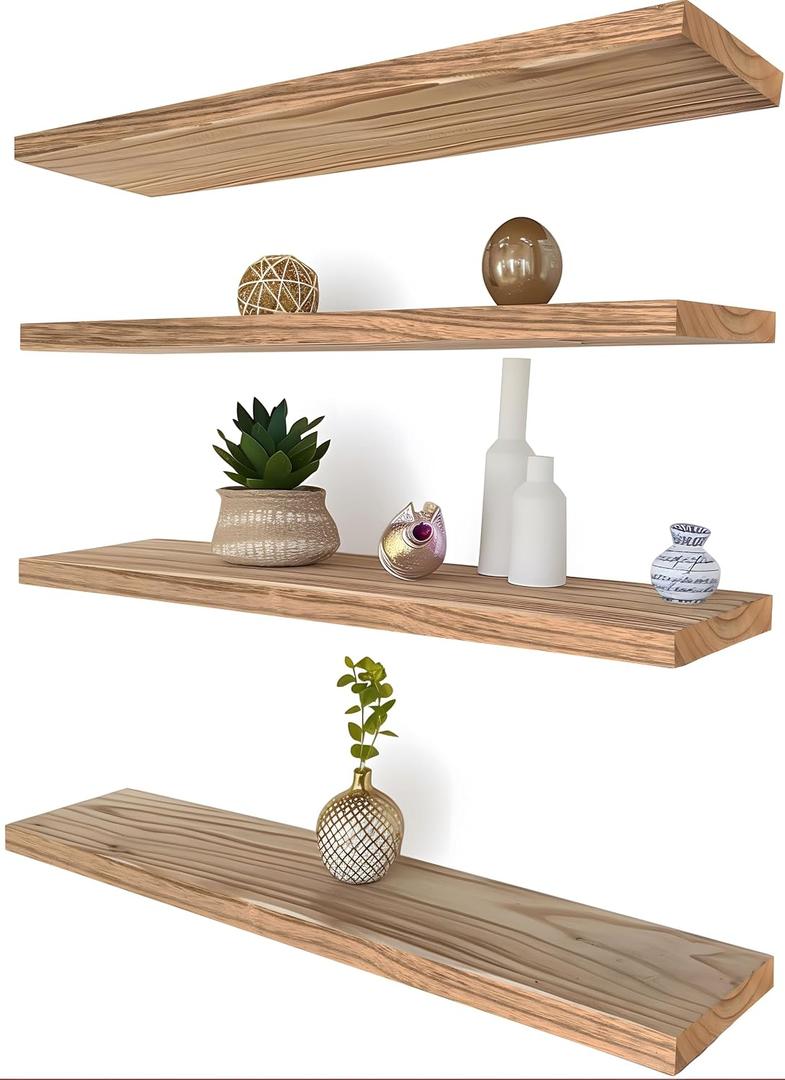 GXYAWPJ 24 Inch Floating Shelves for Wall Rustic Light Wood Wall Shelves for Bedroom Set of 4
