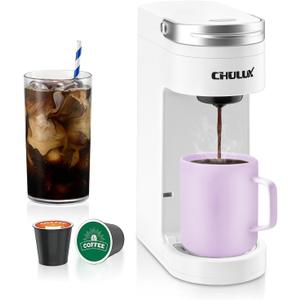CHULUX Slim Single Serve Coffee Maker for K Pod, One Cup Coffee Maker Fits 7.3" Travel Mugs, Coffee Machine with 6 to 12oz Brew Sizes, Pearl White