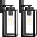 Outdoor Wall Light Fixtures, Exterior Waterproof Wall Lanterns, Porch Sconces Lighting with E26 Sockets & Glass Shades, Modern Matte Black Outside Lights for Patio Front Door Entryway Garage, 2-Pack