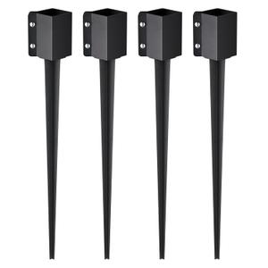 VEVOR Fence Post Anchor, 4-Pack Ground Spike, 36x4x4 OD (3.5x3.5 ID), Durable Metal, Black Powder Finish, Ideal for Mailbox, Deck, and Garden Railings