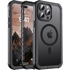 Magnetic for iPhone 14 Pro Max Case, [Compatible with MagSafe][Military Grade Drop Protection][Heavy Duty Protection][Non-Slip][Shockproof] 2-Layer Durable Bumper Phone Case 6.7''-Black