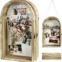 Shadow Box Frame 10x16 with Removable Shelves, Wood Shadow Boxes Display Cases for Flowers Graduation Wedding Bouquet Gifts Picture Photo Memory, Linen Back, Acrylic Door