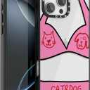 for iPhone 16 Pro Max Case TPU+PC Premium Colorful Drop Protection Case Excellent Shock Absorption Military Grade Drop Protection Pink Playful Cat Dog Bikini Pattern Phone case