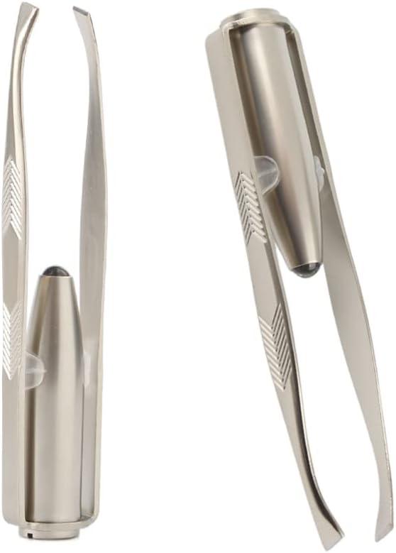 Comimark 2 PCS Eyebrow Tweezers Stainless Steel With LED Light Anti-static Eyelash Eyebrow Clamps Hair Removal Tweezers Profession Makeup Tools