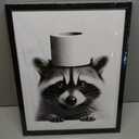 Funny Bathroom Decor Wall Art, Cute Raccoon Toilet Paper Roll Canvas Wall Decor, Humor Farmhouse Animal Wall Art, Black and White Wall Art Decor, Modern Black Frame Canvas Prints Ready to Hang 11"x14" (Ph-005)