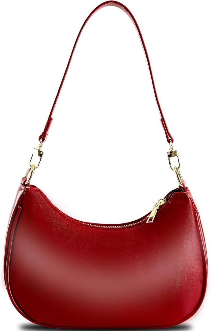 Shoulder Bags for Women Leather Cute Hobo Tote Handbag Under the Arm Purses Mini Clutch Purse with Zipper Closure (Red)
