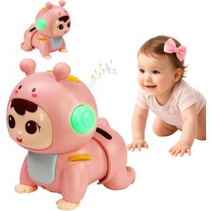 Hqwbof Crawling Baby Toys, Fun Tummy Time Toy for Toddler with Music and Light, Interactive Walking Moving Sensory Toys for Infant Baby Girls Boys, Age 12 to 18 Months