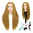 28" Mannequin Head with Human Hair Light Brown 80% Real Hair Blue eyes Styling Practice Mannequin Head Doll head for Cosmetology & Hairdresser with Free Clamp Stand and Tools27#