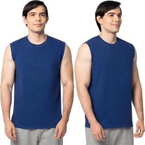 Fruit of the Loom Men's Eversoft Cotton Sleeveless T Shirts, Breathable & Moisture Wicking with Odor Control, Sizes 4XL (Blue)