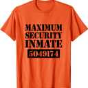 Prisoner Costume Orange Prison Uniform Halloween Jail Inmate T-Shirt, Size: Small