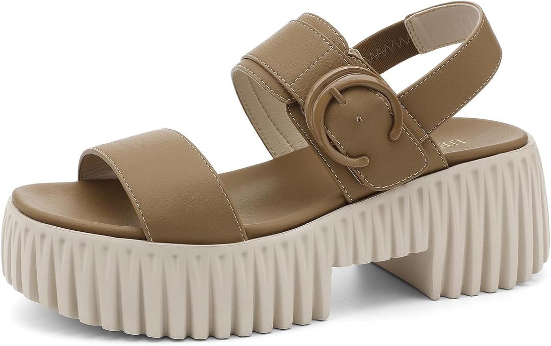 UBFEN Womens Platform Sandals Chunky Wedge Heel Comfortable Arch Support | Lightweight Block Heel, Adjustable Straps, Soft Cushioned Footbed for Dressy, Casual, and Summer Wear