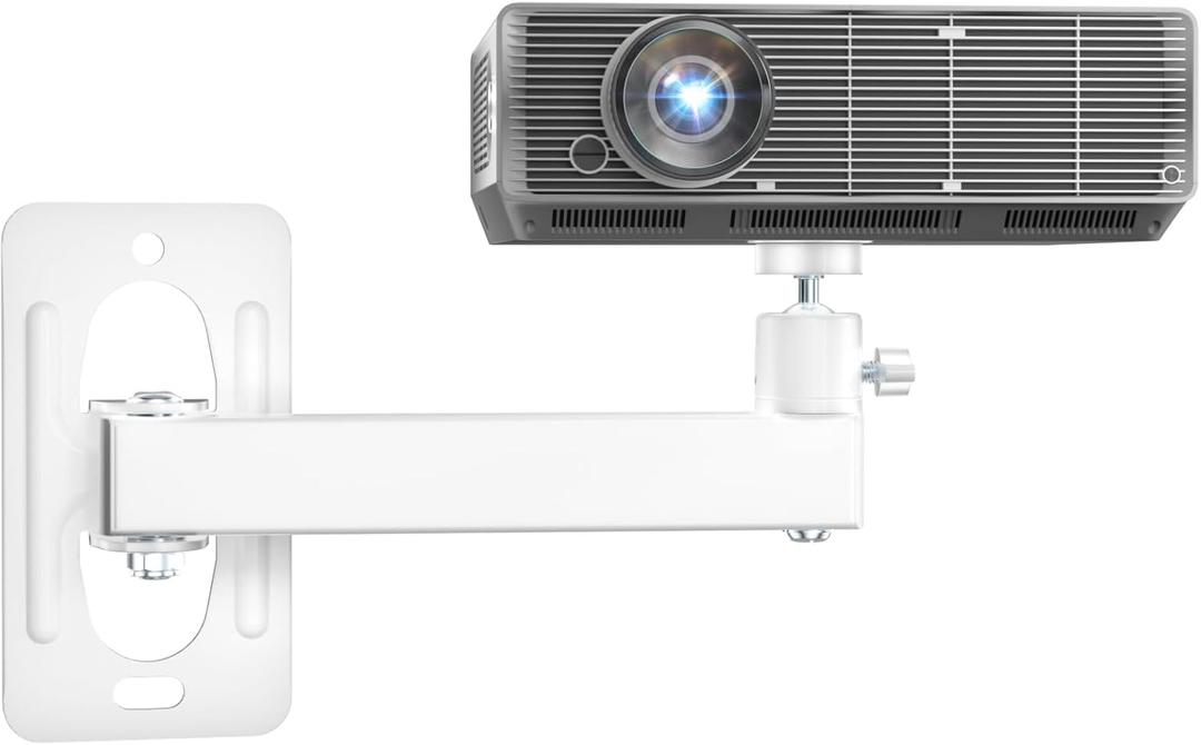 WALI Mini Projector Wall Mount, Full Motion Adjustable Bracket for 1/4" M4 M6 Screws, Hanging Holder for Small Projectors, Supports up to 4.4lbs - 1330LM-PMWS, White