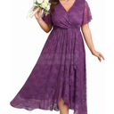 SCOMCHIC Womens Plus Size Wedding Guest Dress Formal Lace Wrap V Neck High Low Short Sleeve Cocktail Maxi Dresses L